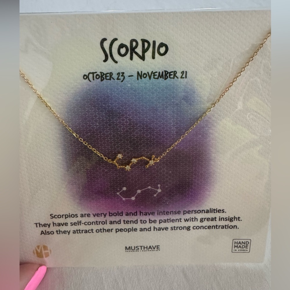 Gold Scorpio Zodiac Necklace handmade in Korea Brand new with Tag 18K Gold